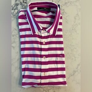 RLX Ralph Lauren Men's Golf Polo Shirt short sleeve Hot Pink Striped XL EUC